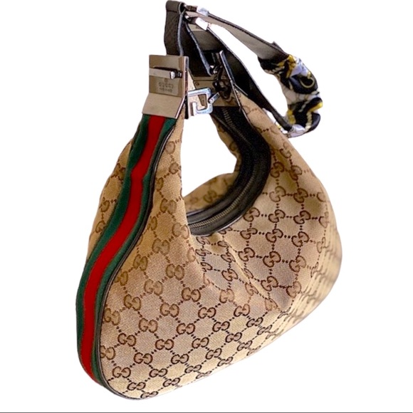 Gucci Handbags - Rare Vintage AUTHENTIC GUCCI Monogram Web Shoulder Bag with G-Hook